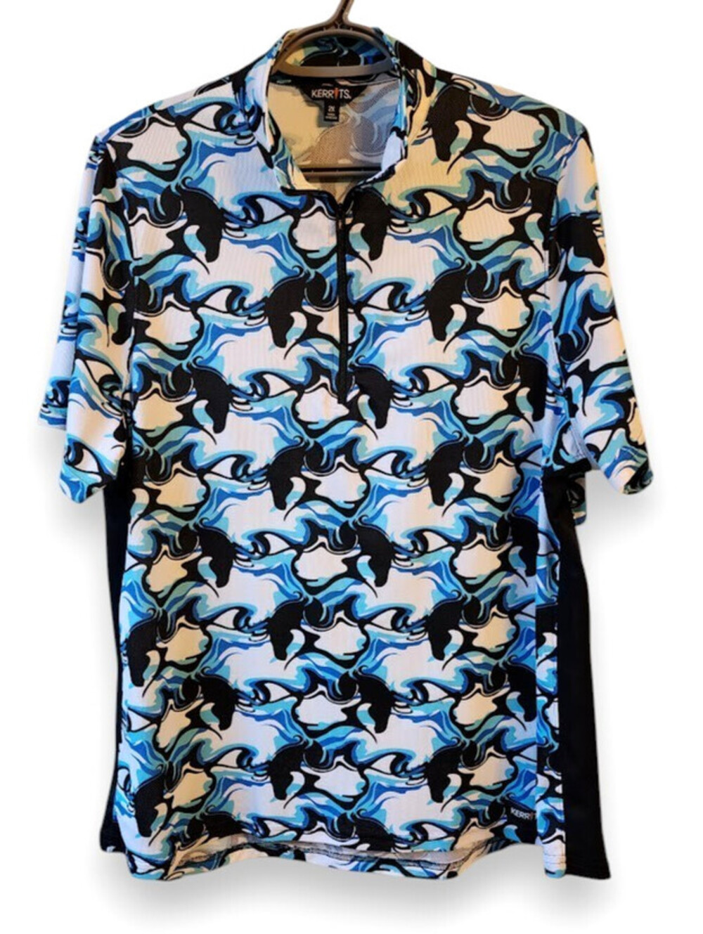 KERRITS Ice Fil Lite Riding Shirt Quarter Zip Cobalt Marble Horse Print 2X